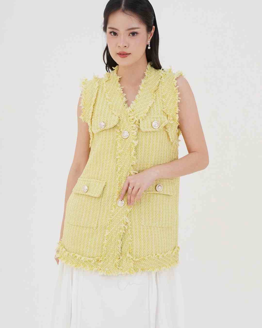 Amelia Yellow Tweed Vest