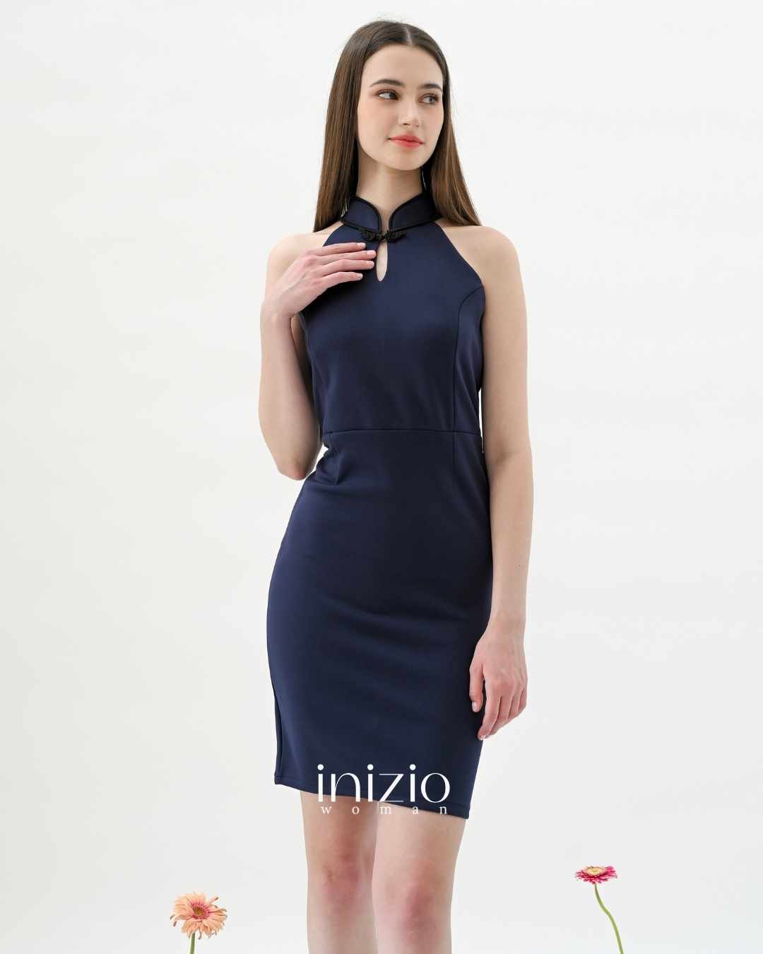 Chen Simple Cheongsam dress in Navy