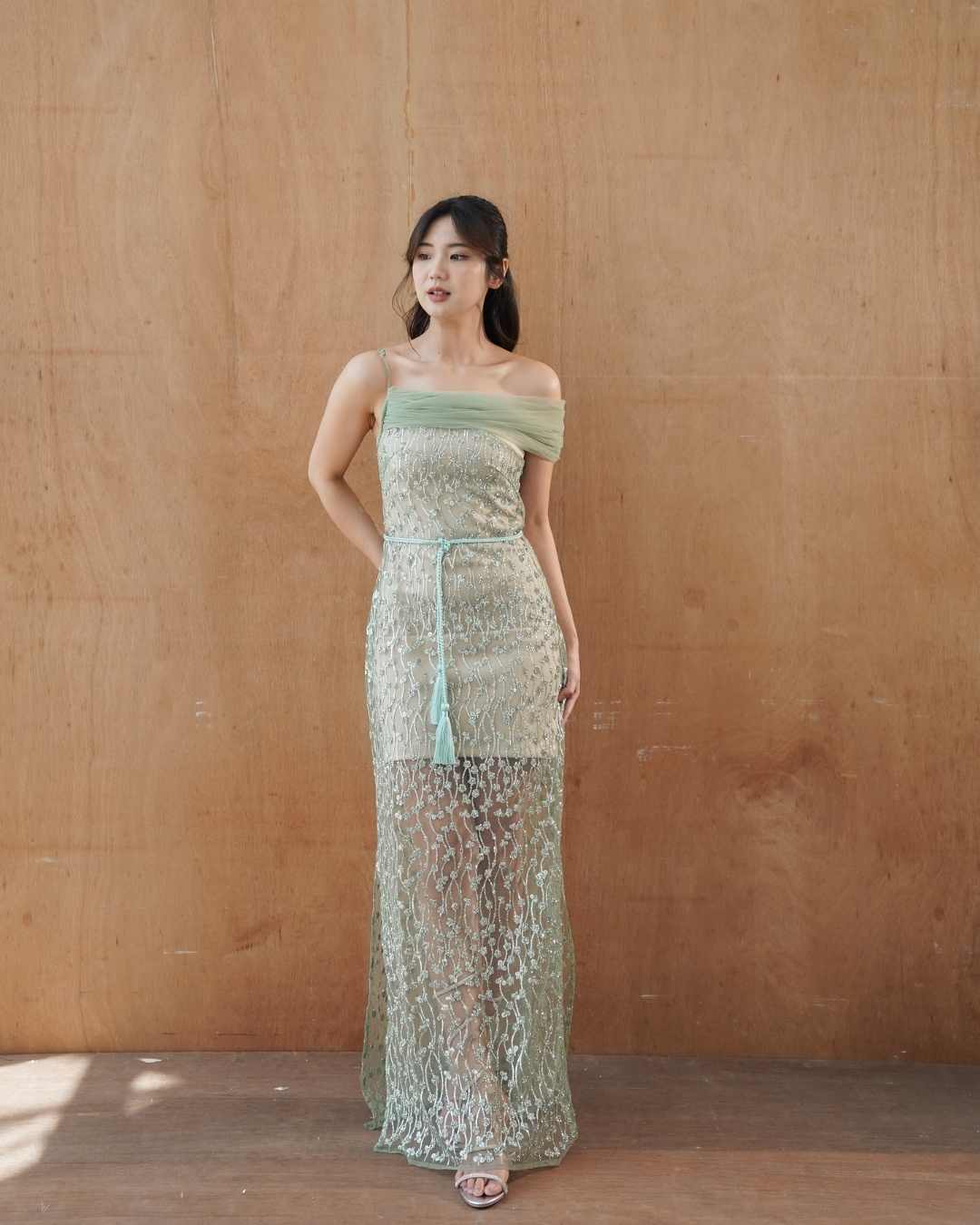 Luna Shimmer dress in Sage Green